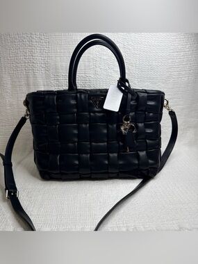 GUESS Black Satchel Bag with Bag Charm and Detachable Strap 🖤